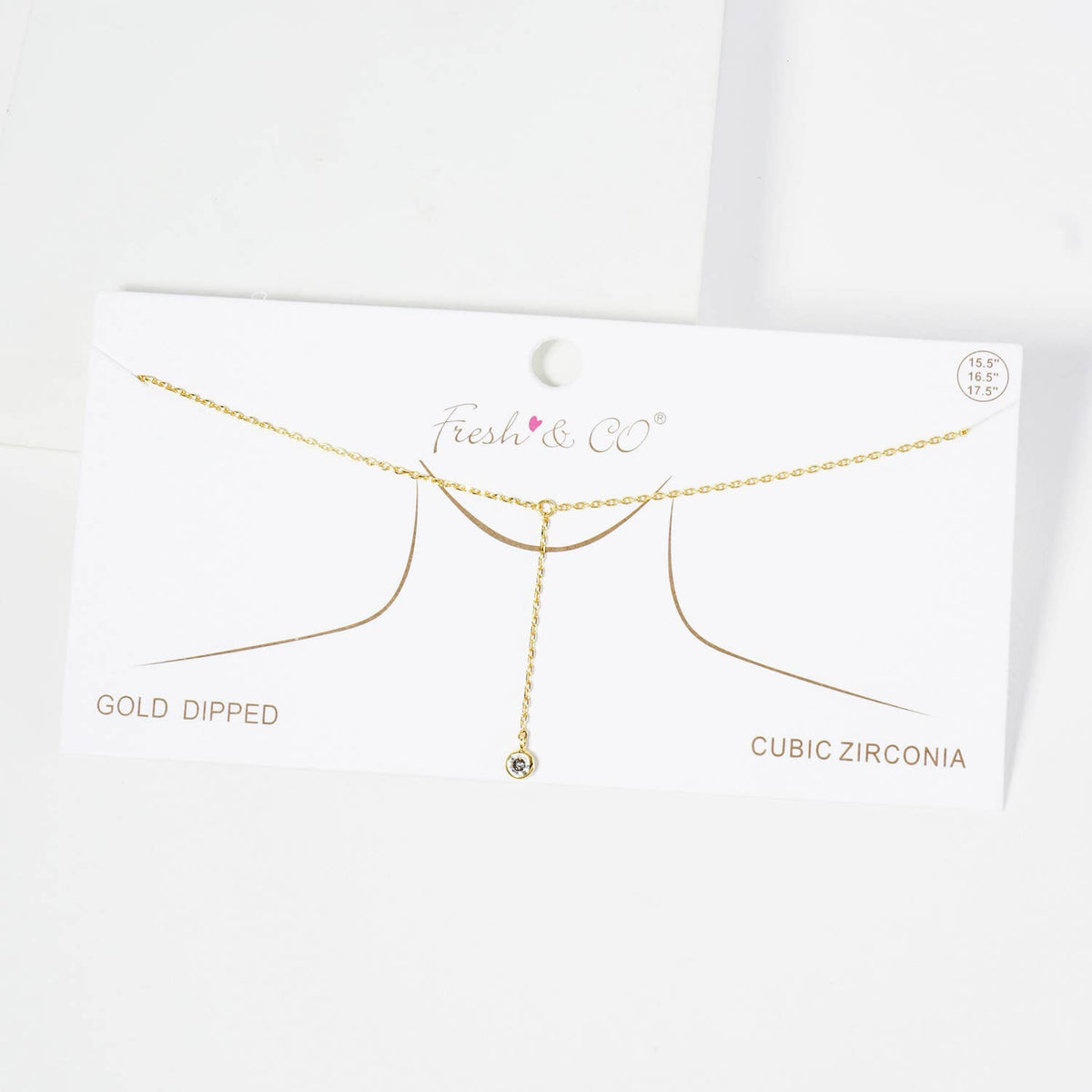 14K Gold Plated Dainty CZ Drop Lariat Necklace