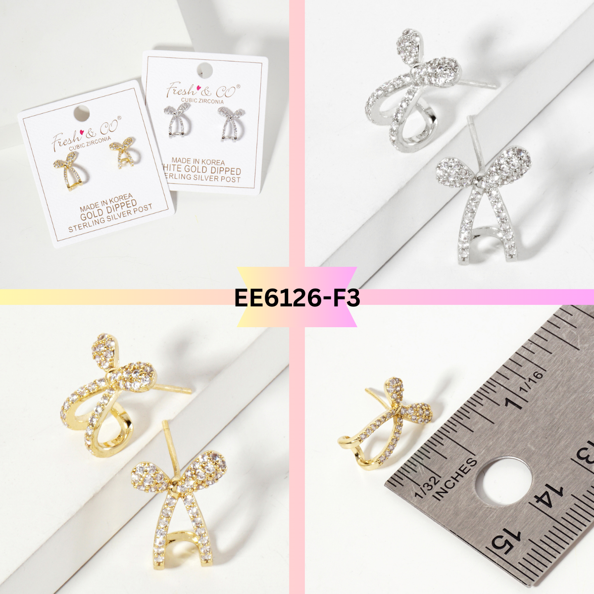 Pave-Set CZ 15mm Bow Open Huggie Hoop Earrings