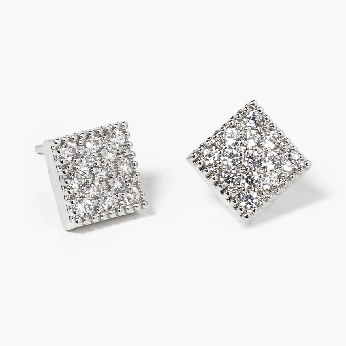 18K Gold Dipped CZ Pave Rhombus Stud Earrings