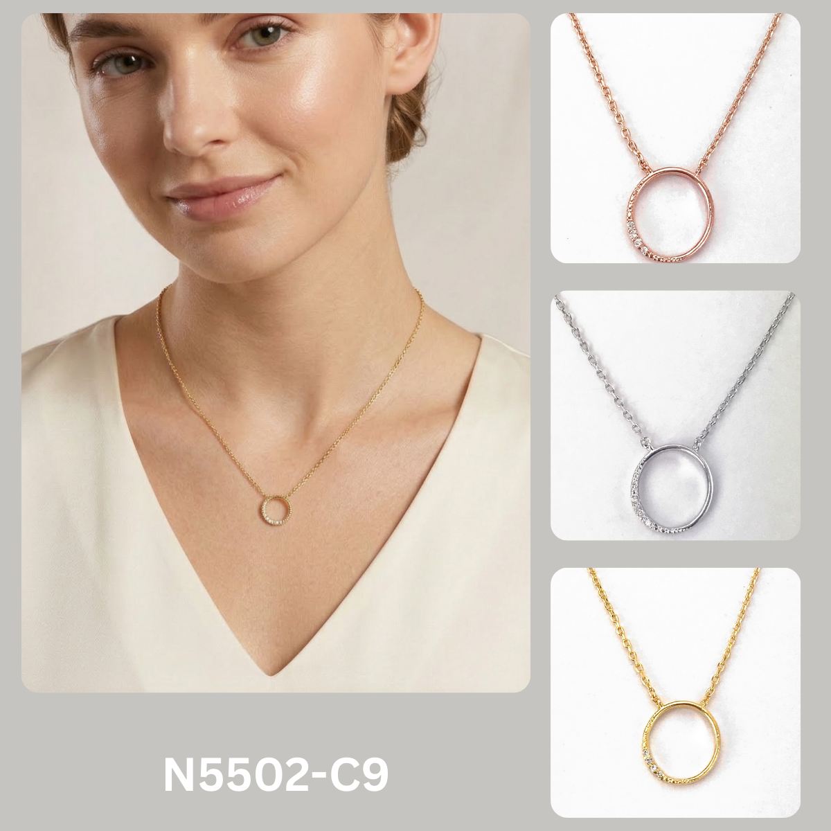 Minimalist Pave CZ Circle Pendant Necklace