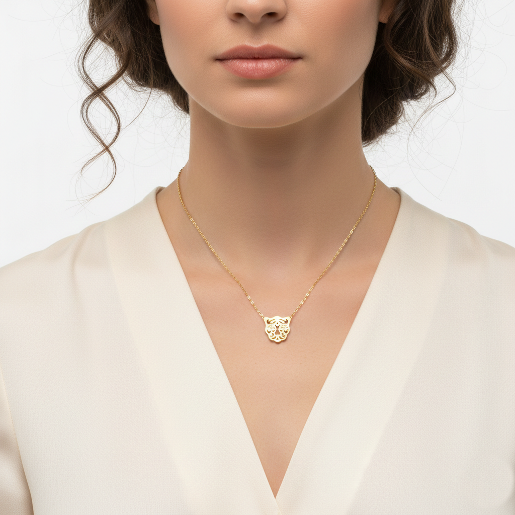 Minimalist Filigree Tiger Head Pendant Necklace