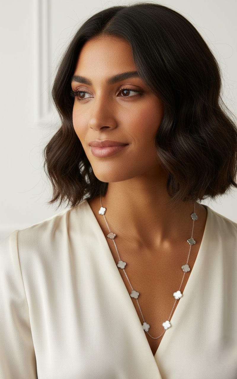 Clover Motif Long Station Necklace