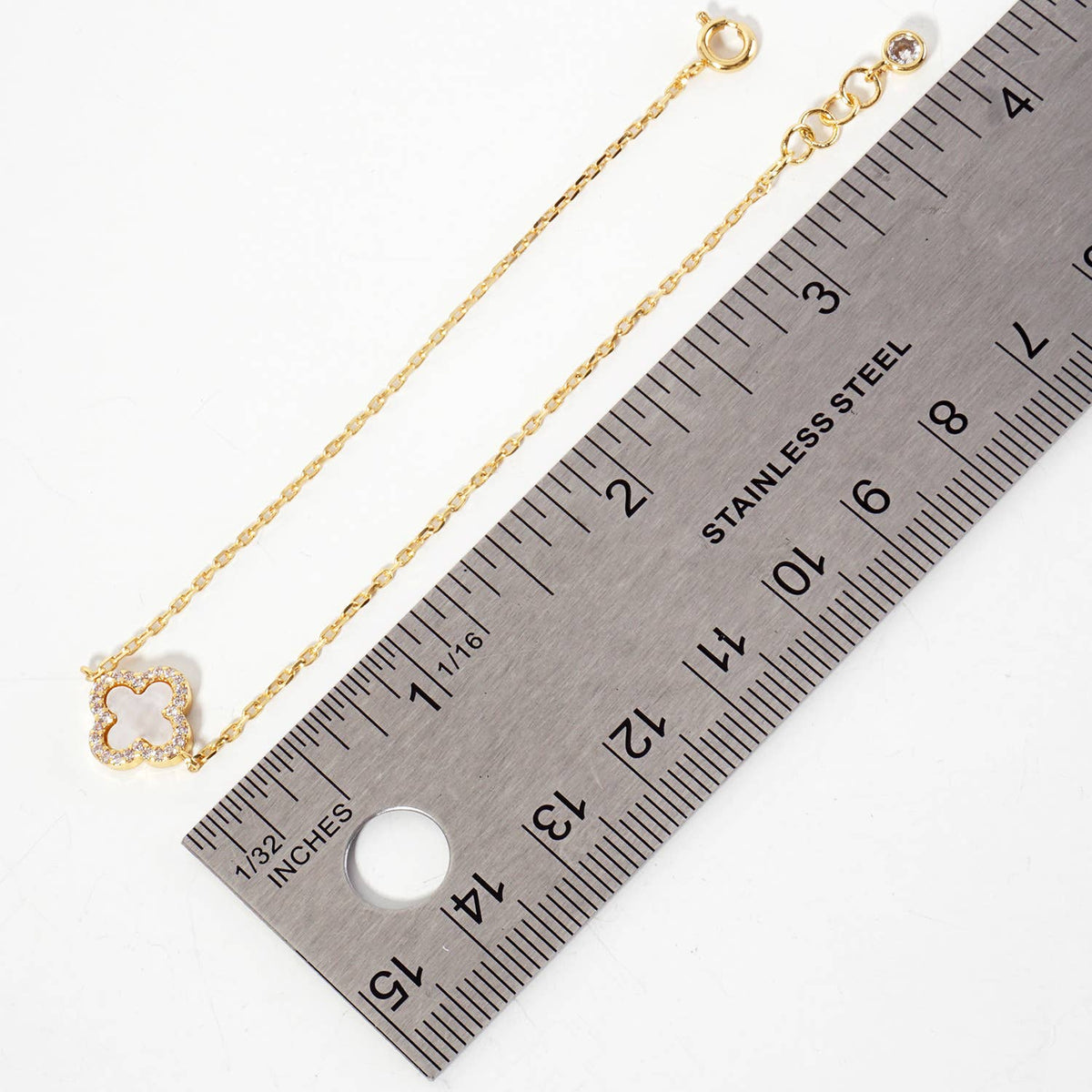 Pave-Set 11mm 18K-Gold-Dipped Brass Quatrefoil Bracelet