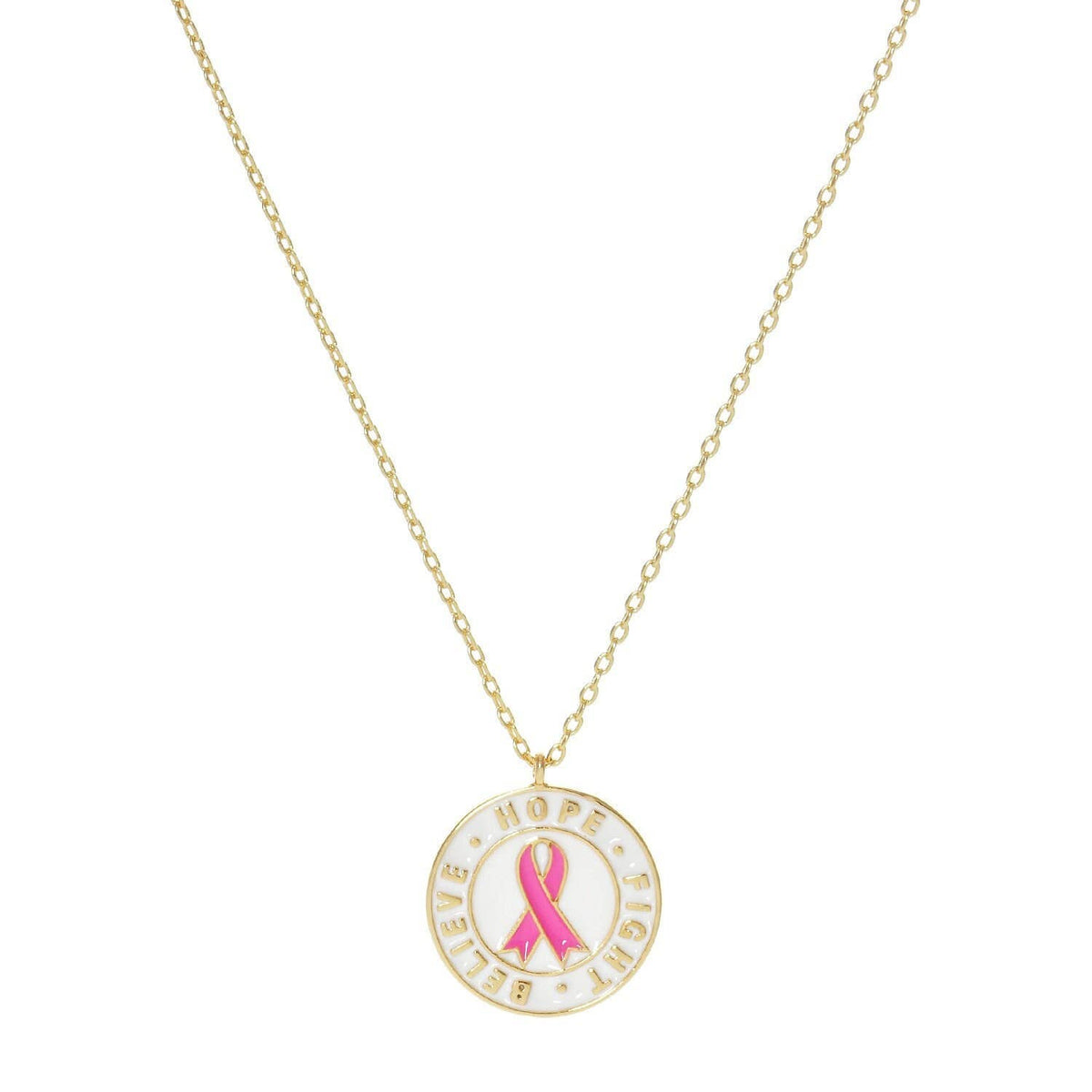 White Shelled Breast Cancer Awareness Ribbon Coin Necklace