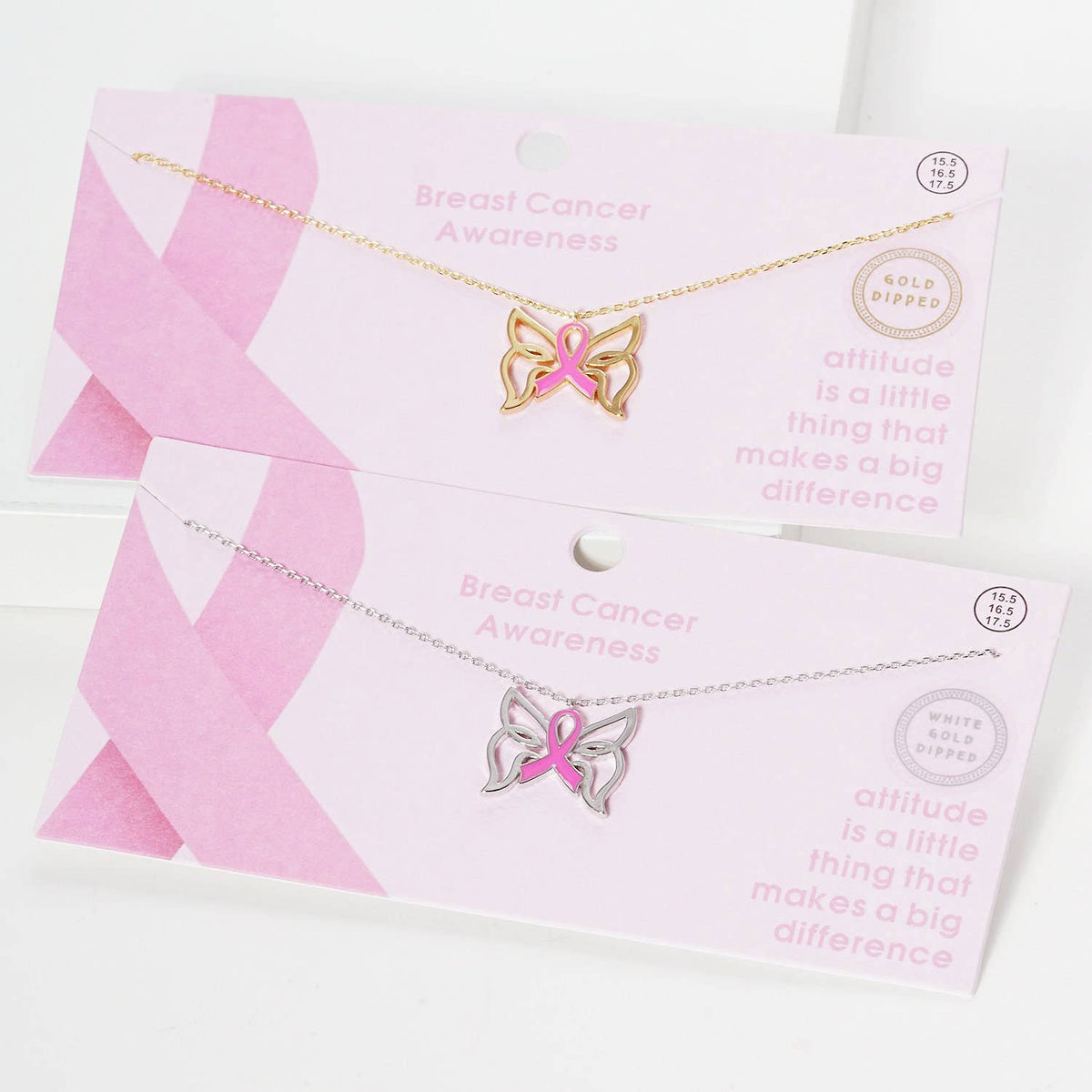 Breast Cancer Awareness Butterfly Wing Ribbon Necklace