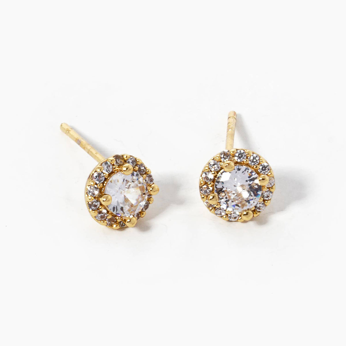 Gold Plated Halo Pave Stud Earrings