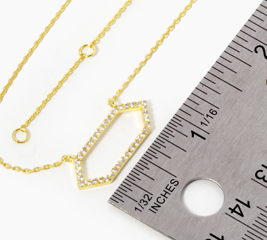 18K Gold Dipped CZ Pave Hexagon Pendant Necklace