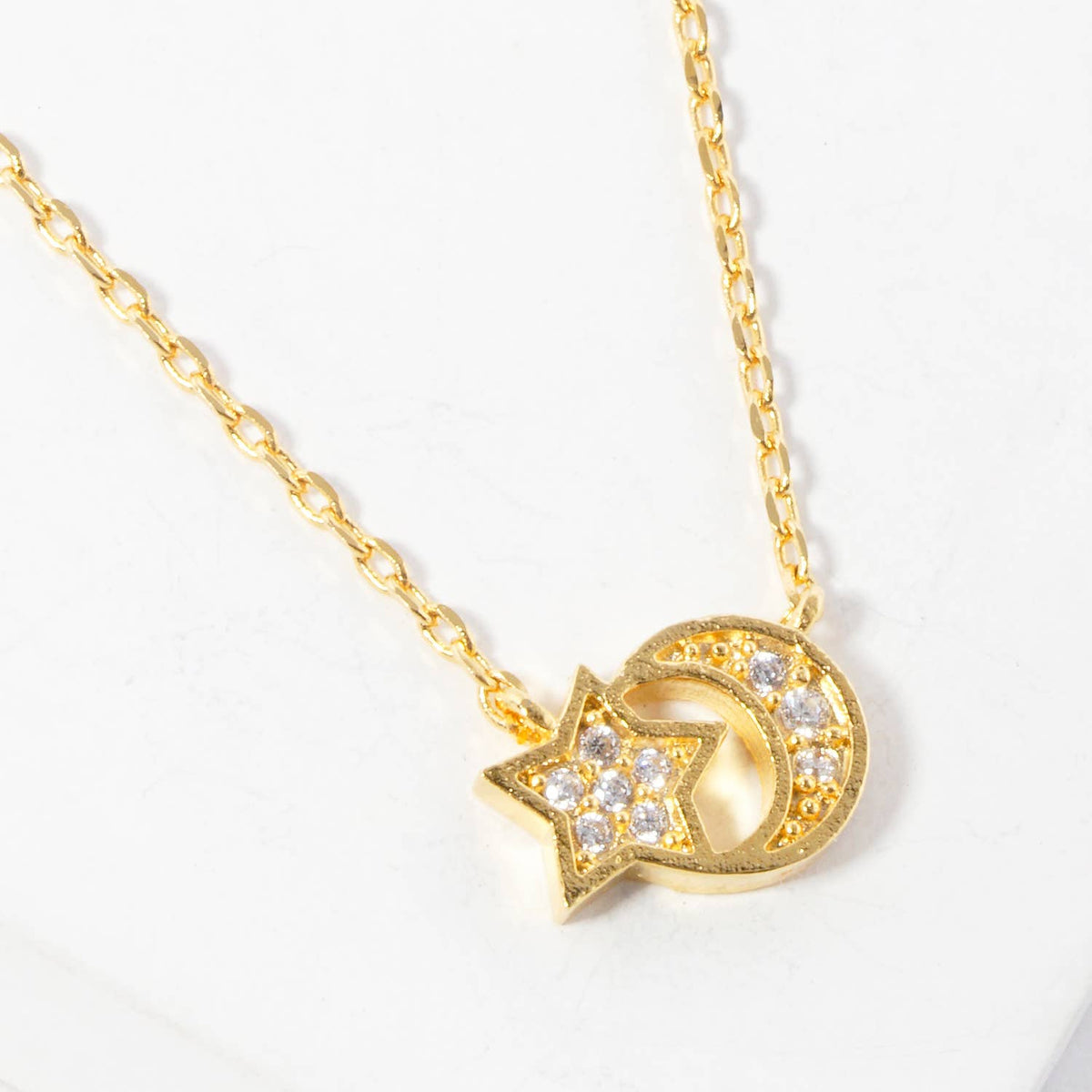 Celestial Star and Crescent Moon Dainty Pendant Necklace