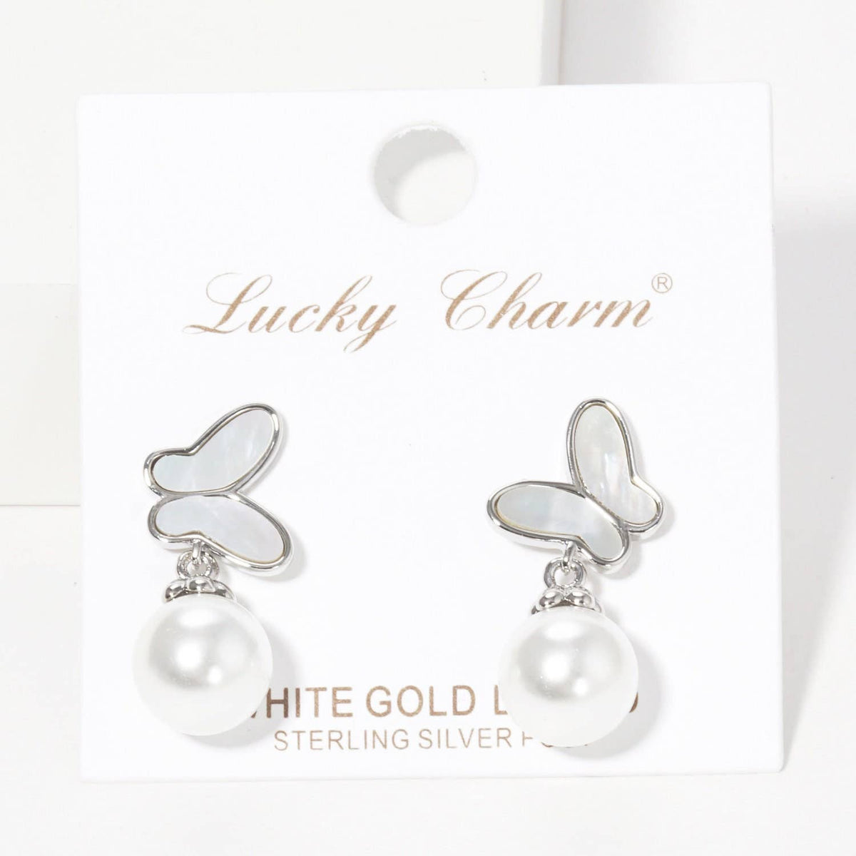 Gold Freshwater Pearl Butterfly Drop Earrings