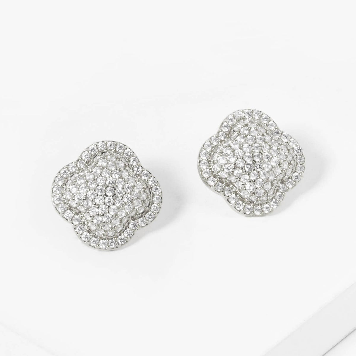 Dainty Pave Clover Stud Earrings