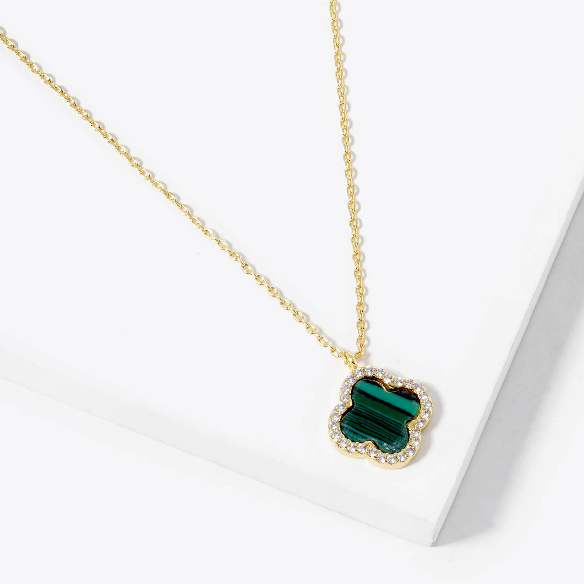 Pavé Border Four-Leaf Clover Pendant Necklace