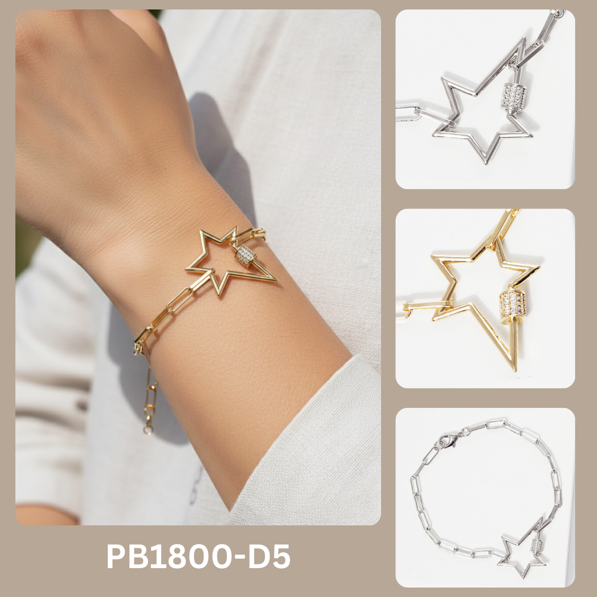 Minimalist Pavé Star Carabiner Charm Bracelet