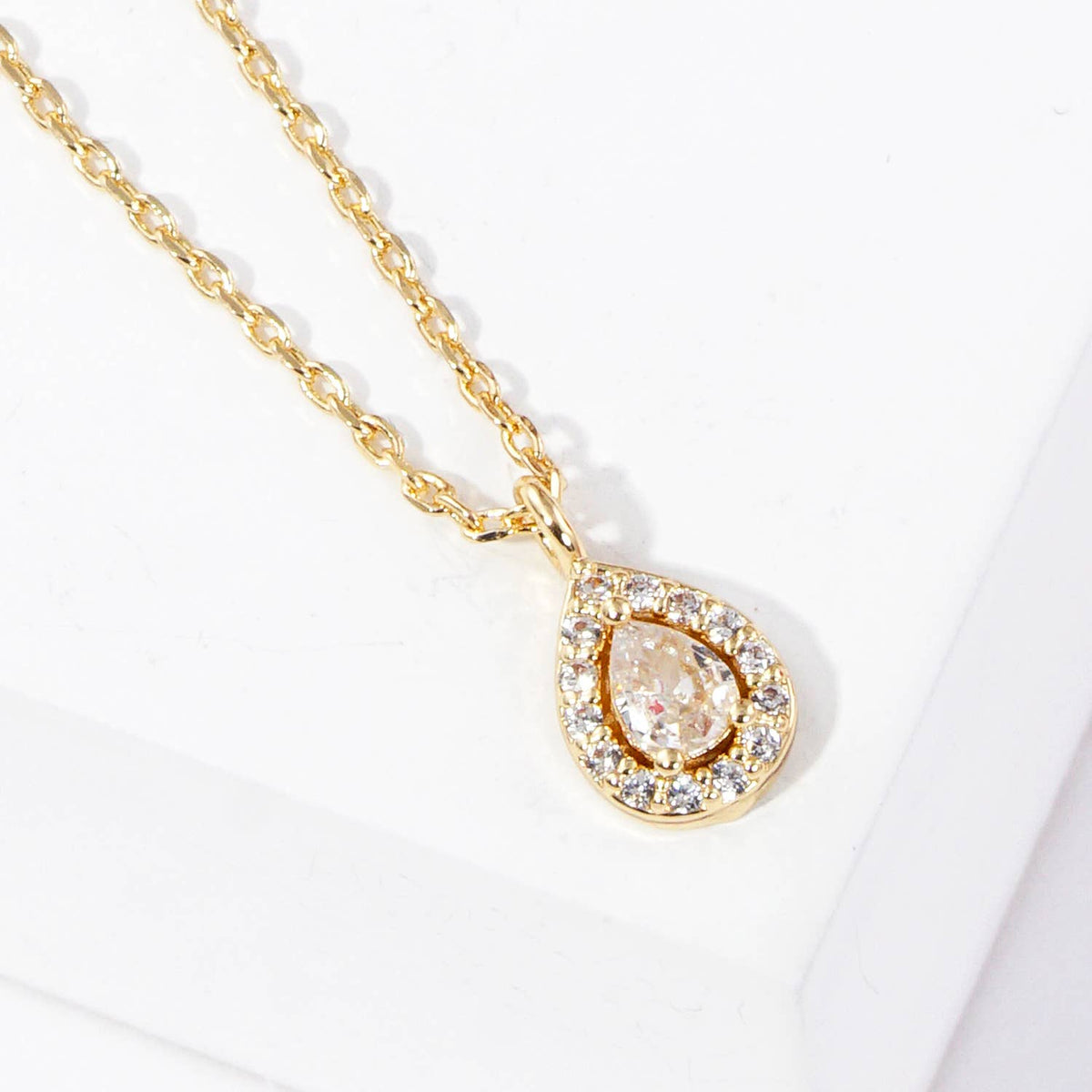 Elegant Pear-Cut Halo Pendant Necklace