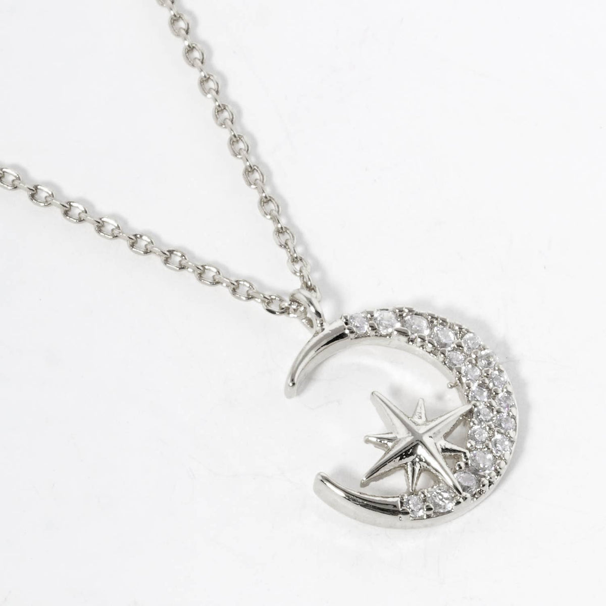 Celestial Crescent Moon and North Star Pendant Necklace