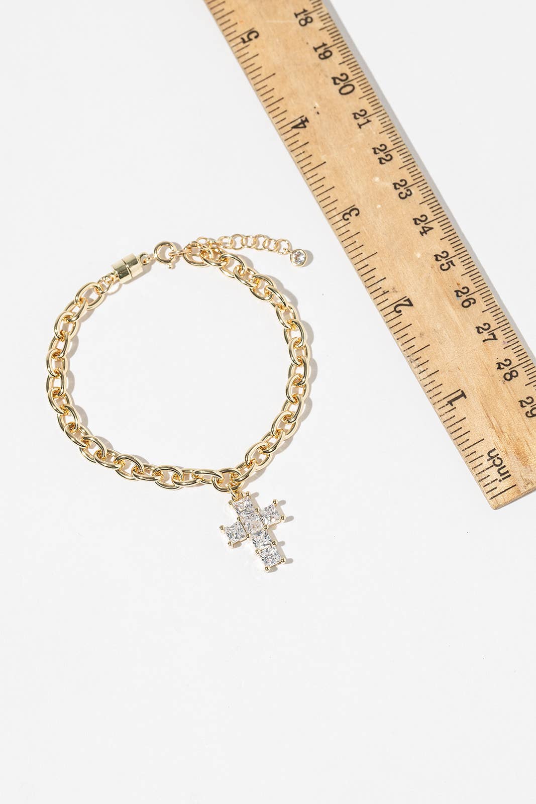 Sparkling CZ Cross Charm Bracelet with Magnetic Clasp