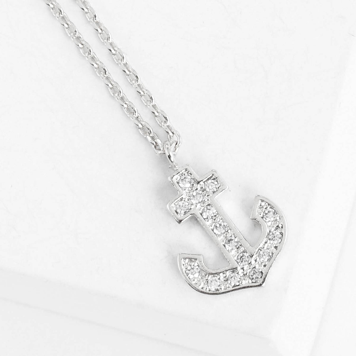 Pave Diamond Anchor Pendant Necklace