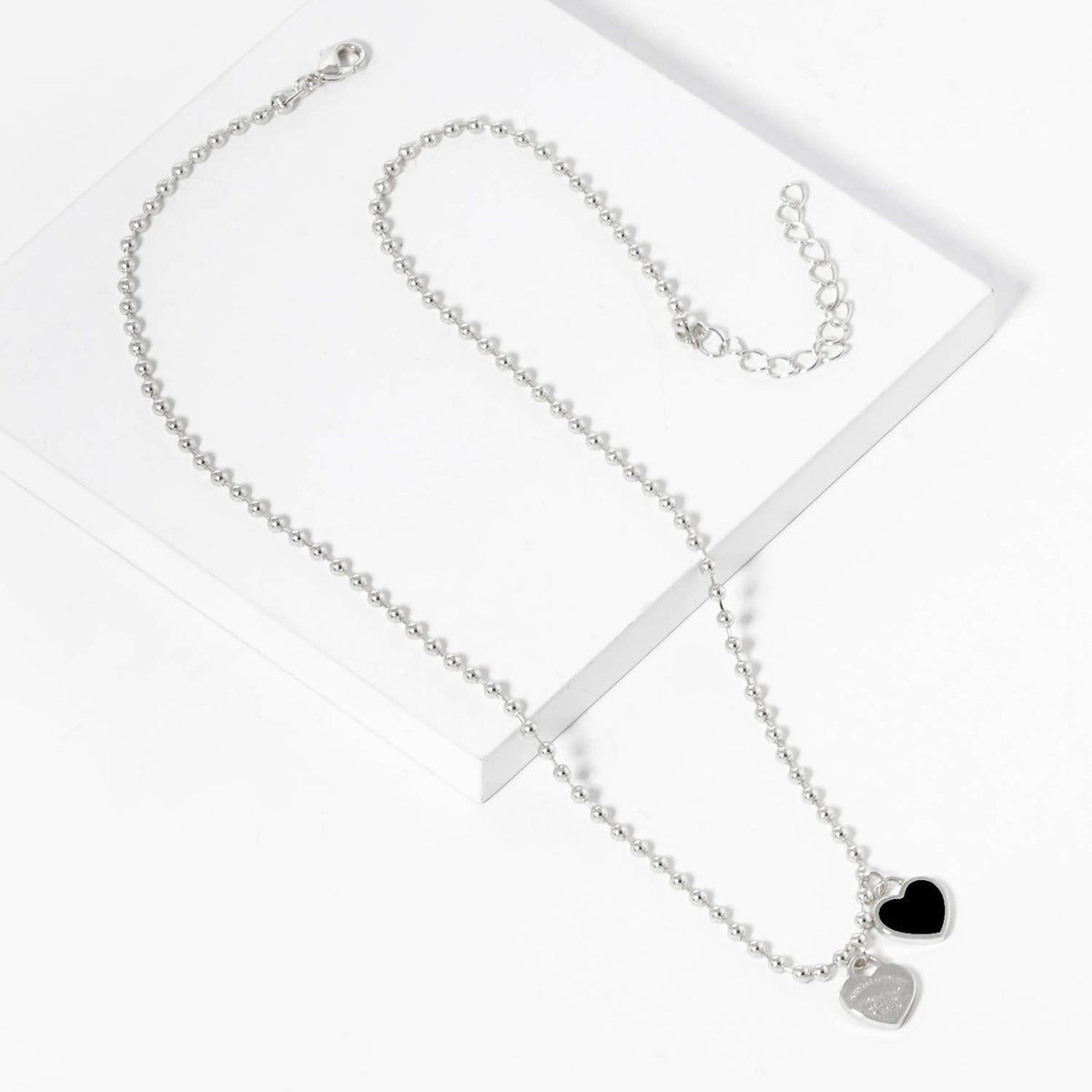 Double Heart Charm Bead Chain Necklace