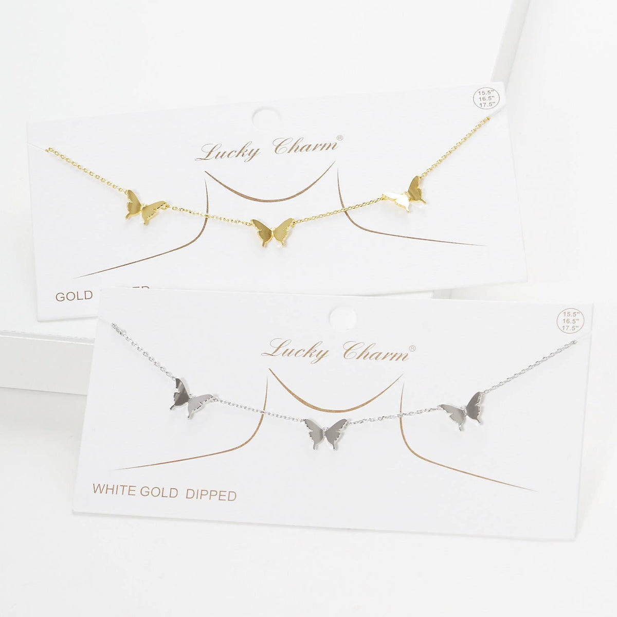 Gold 3 Pave Butterfly Charm Necklace