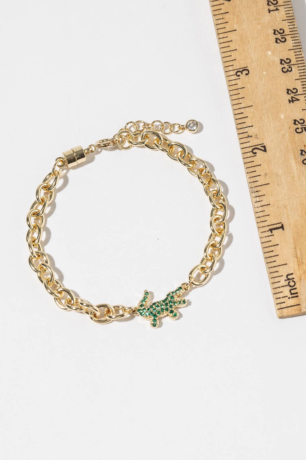 Pavé Green Alligator Magnetic Clasp Link Chain Bracelet