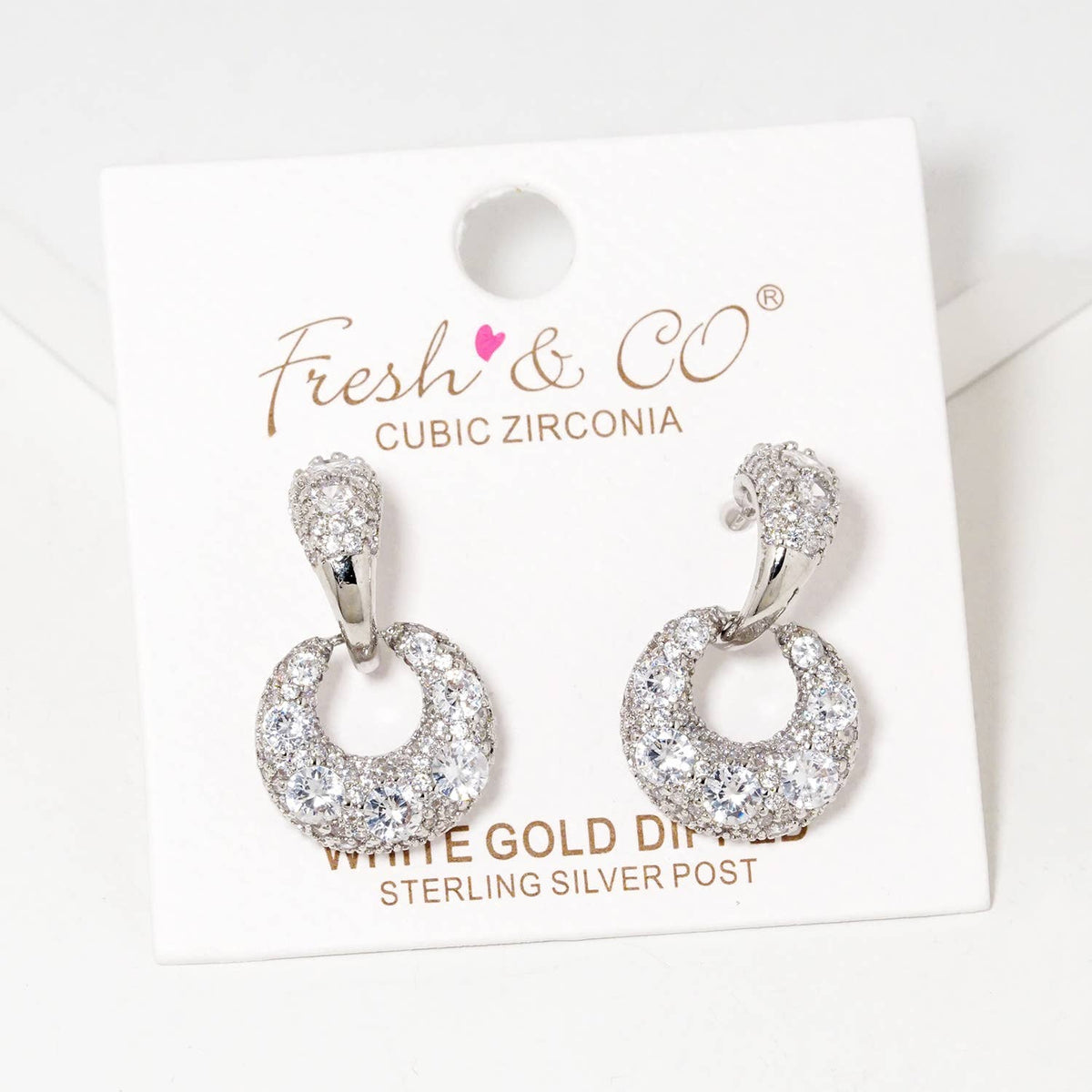 Dainty Pave Cubic Zirconia Open Circle Drop Earrings