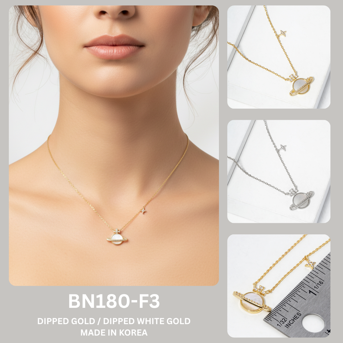 Celestial Saturn Mother of Pearl Charm Necklace