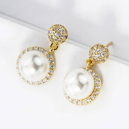 18K Gold Dipped Micro Pave Set Cubic Zirconia 7mm Pearl .