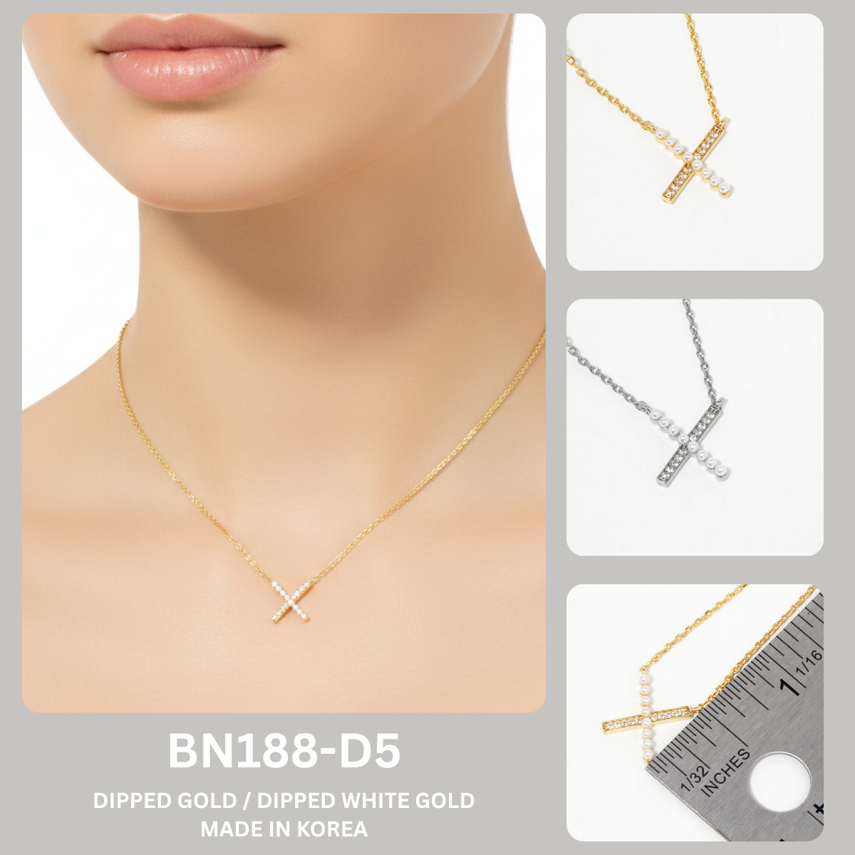 Minimalist CZ and Pearl Criss-Cross Pendant Necklace