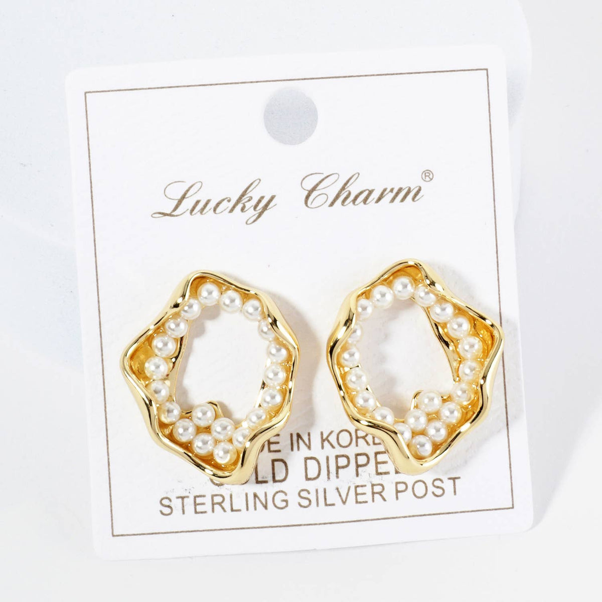 18K Gold Dipped Pearl Beaded Organic Circle Post Earrings