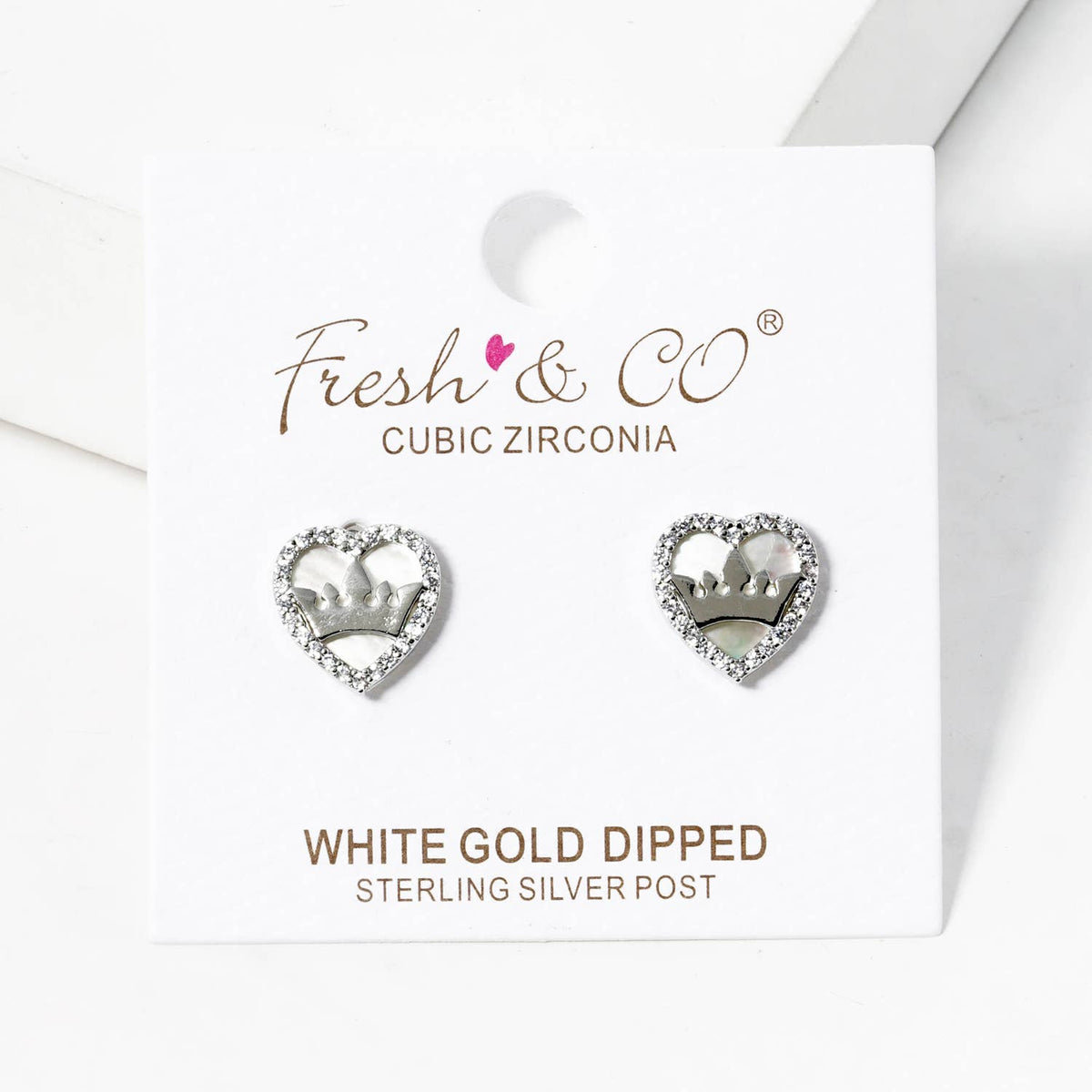 Cubic Zirconia Heart & Crown Stud Earrings