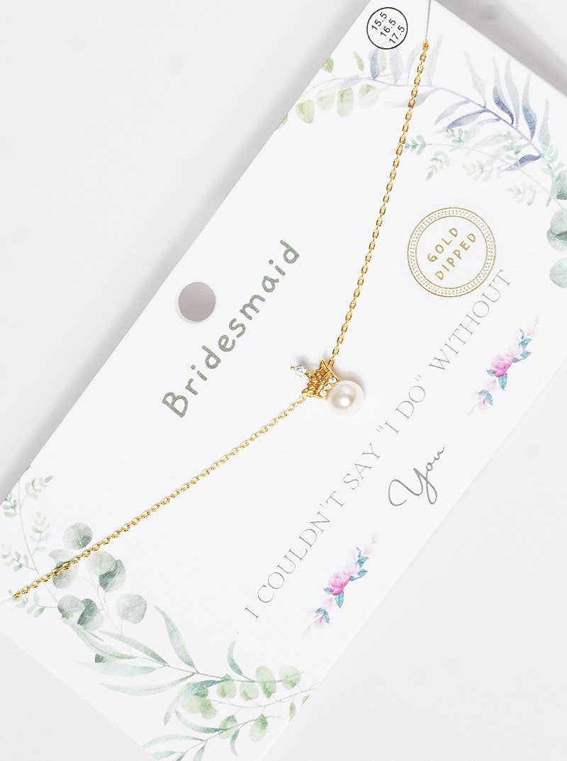 Bridesmaid Pearl Crown Pendant Necklace