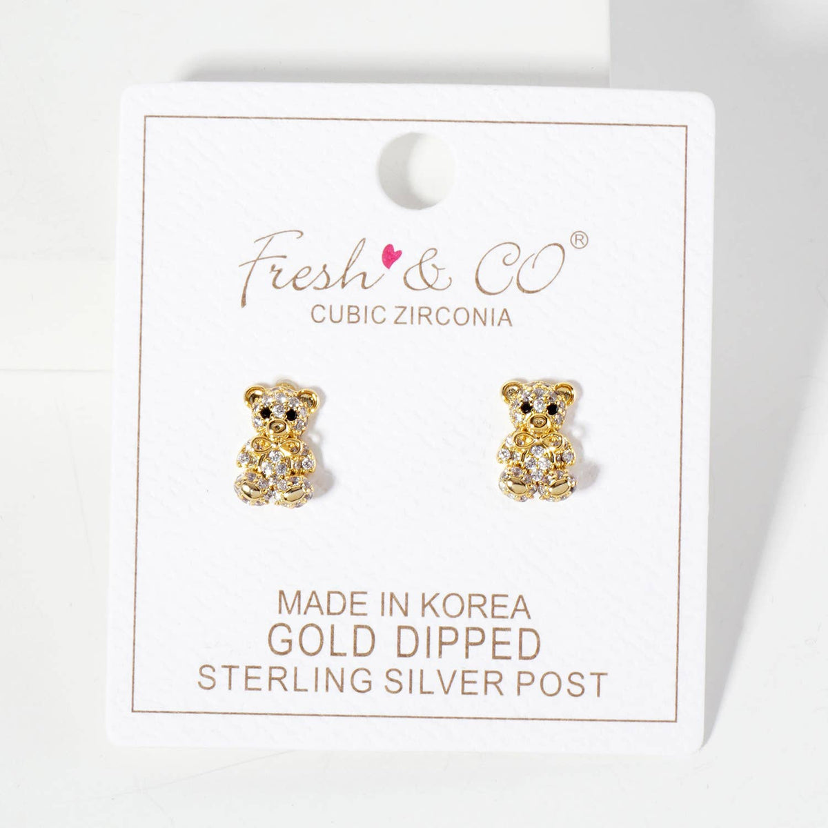 Minimalist Pave-Set Teddy-Bear with Bow Stud Earrings