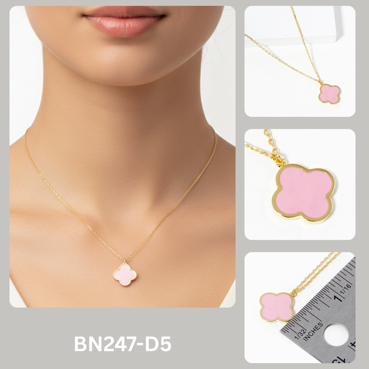Minimalist Pink Clover Pendant Necklace