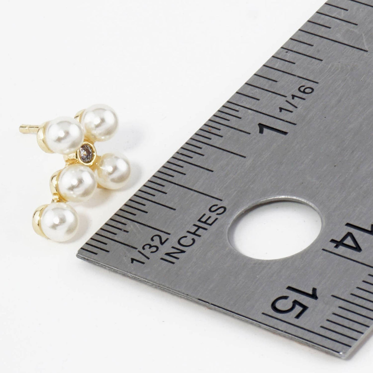 18K GOLD DIPPED 4MM PEARL BEADED CROSS STUD EARRINGS