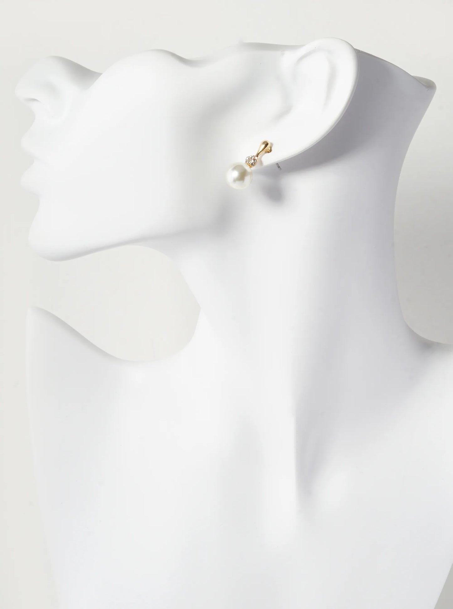 9mm Pearl Drop 21mm Crystal Pave Stud Earrings