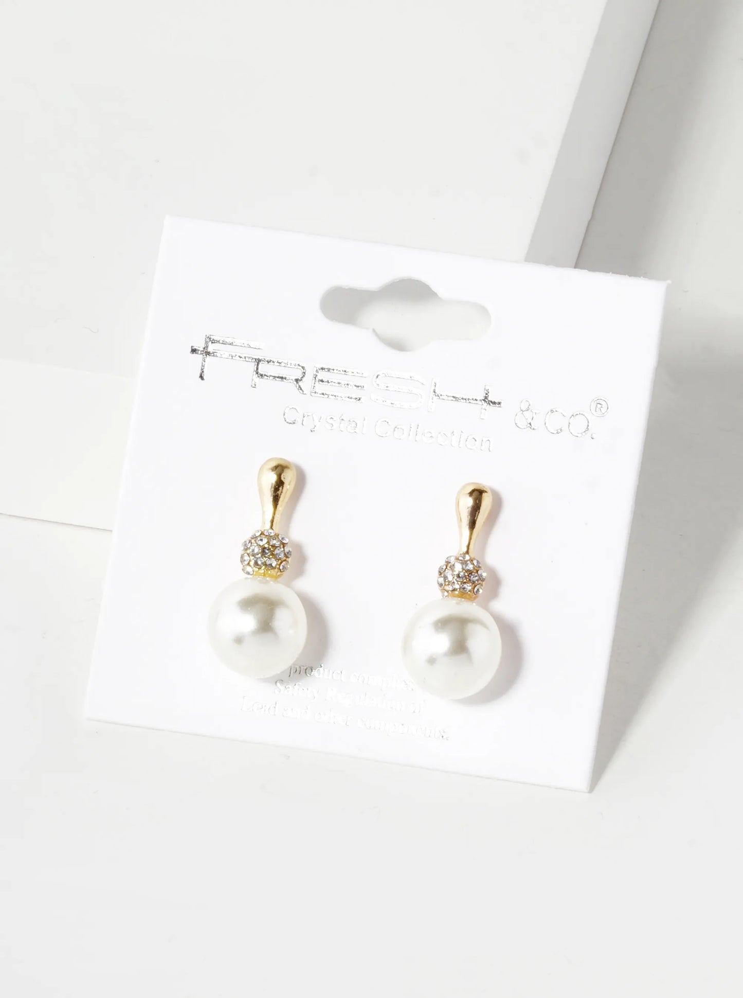 9mm Pearl Drop 21mm Crystal Pave Stud Earrings