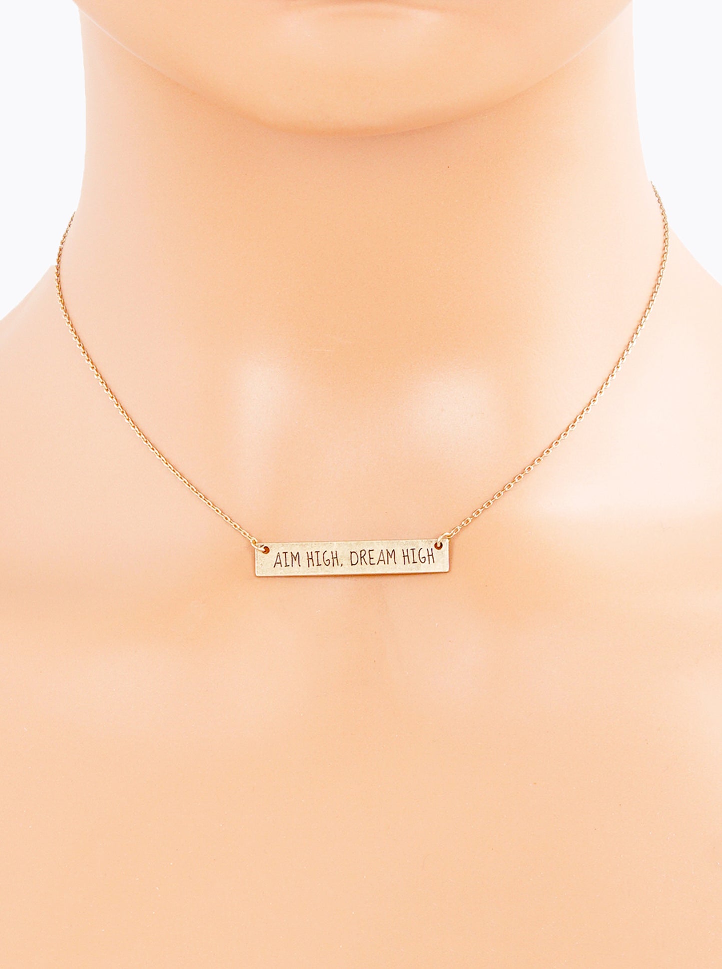 Aim High Dream High Engraved Horizontal Bar Pendant Necklace