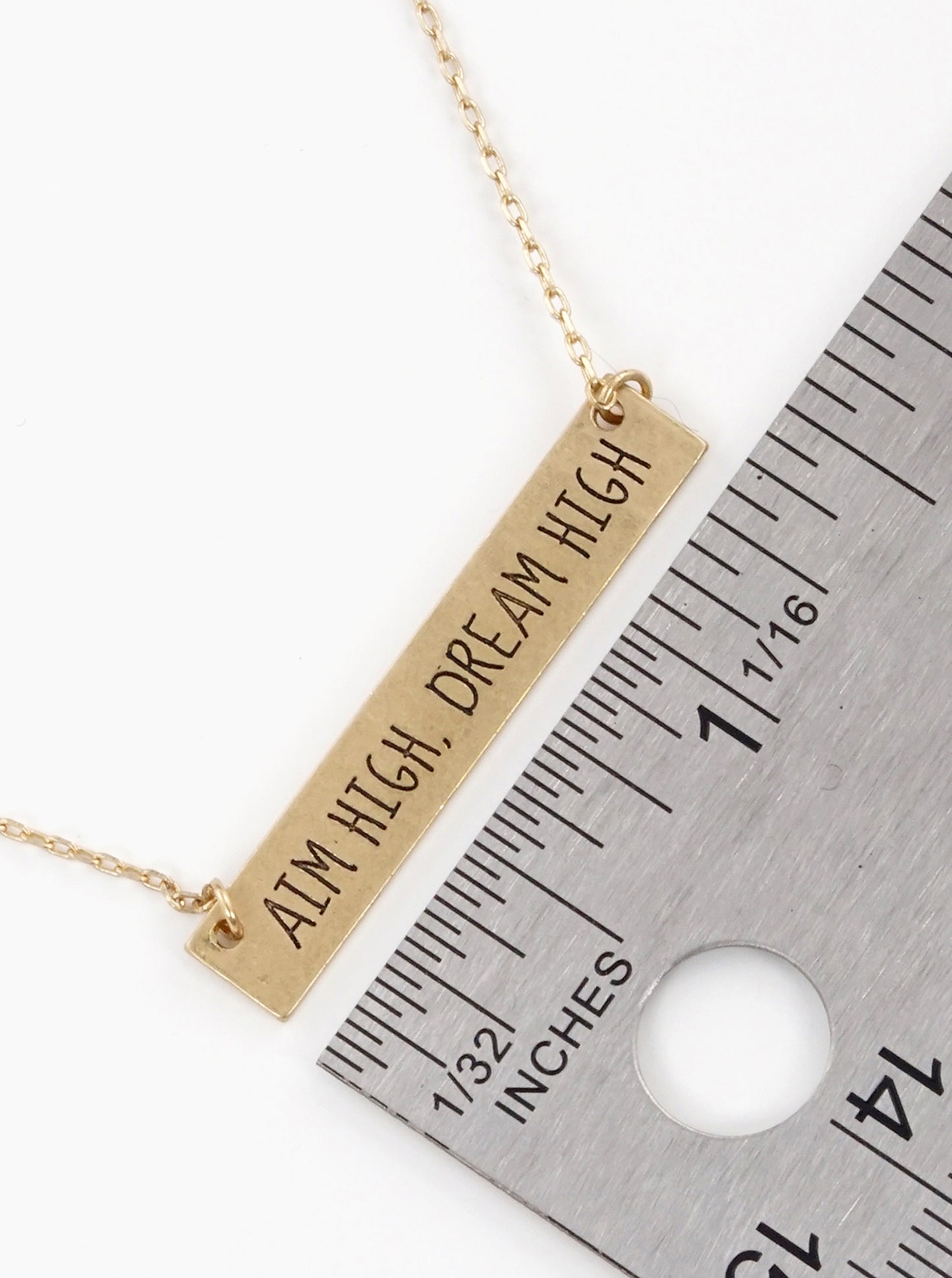 Aim High Dream High Engraved Horizontal Bar Pendant Necklace