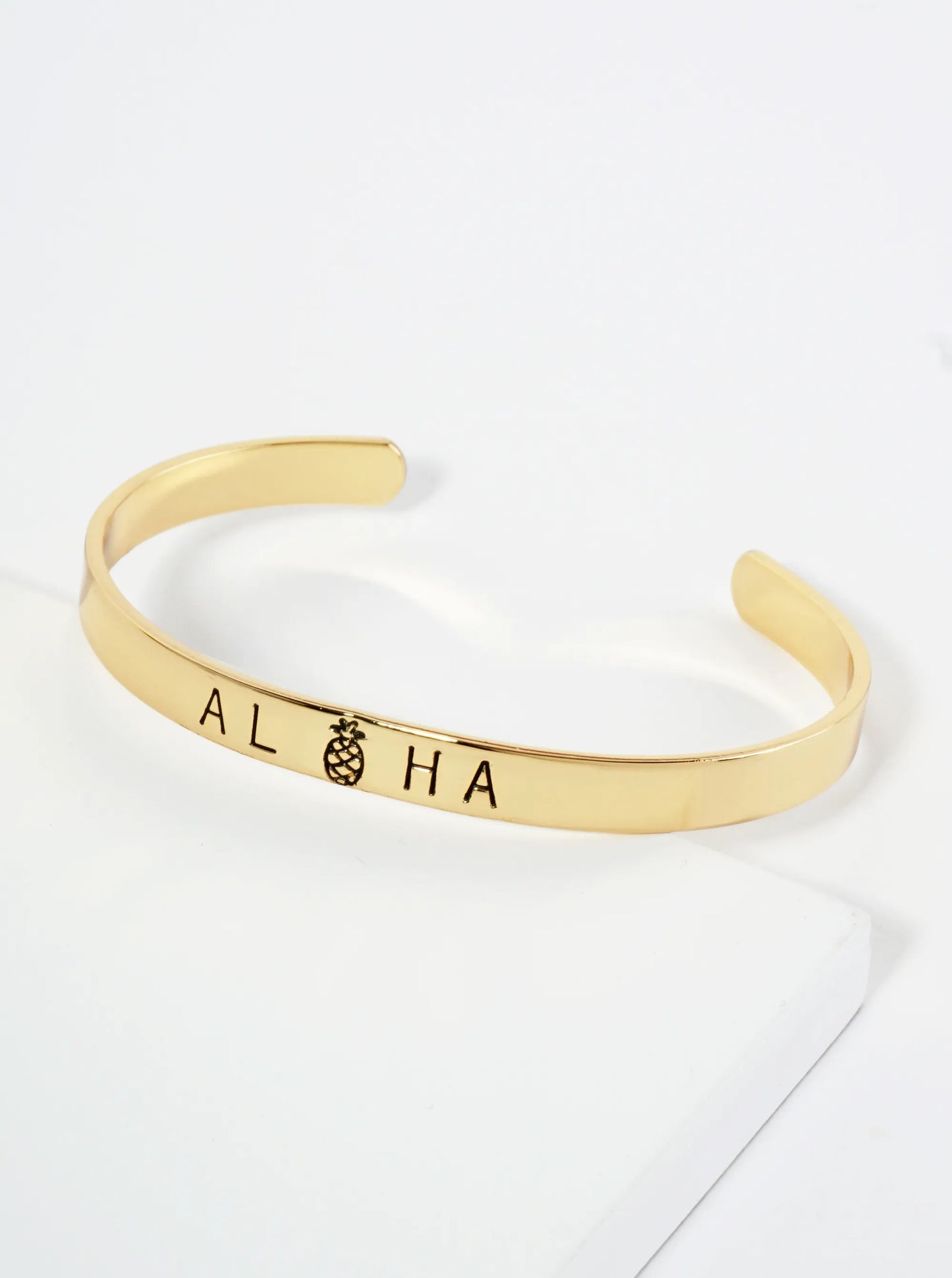 Aloha Engraved 18K Gold Dipped Open Cuff Bangle Bracelet