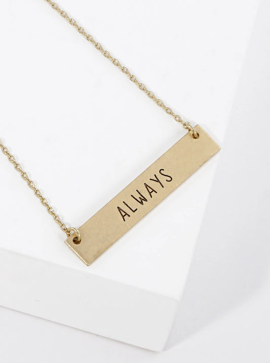 Always Engraved Horizontal Bar Pendant Necklace