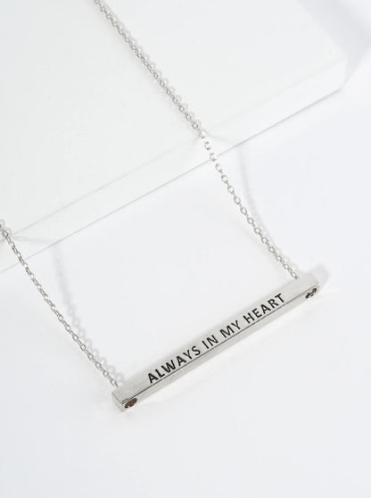 Always In My Heart Engraved 18K Gold Dipped Horizontal Brass Bar Pendant Inspirational Necklace