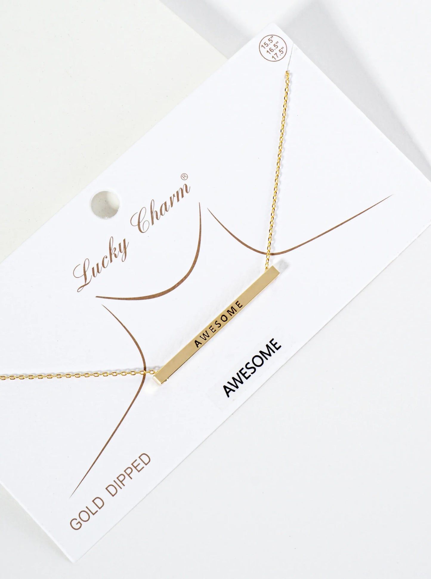 Awesome Engraved 18K Gold Dipped Horizontal Brass Bar Pendant Inspirational Necklace
