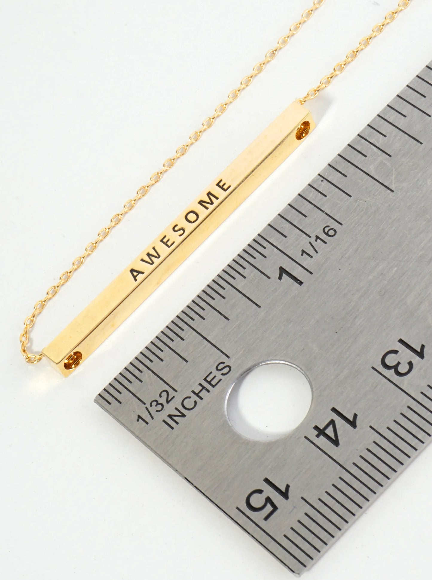 Awesome Engraved 18K Gold Dipped Horizontal Brass Bar Pendant Inspirational Necklace