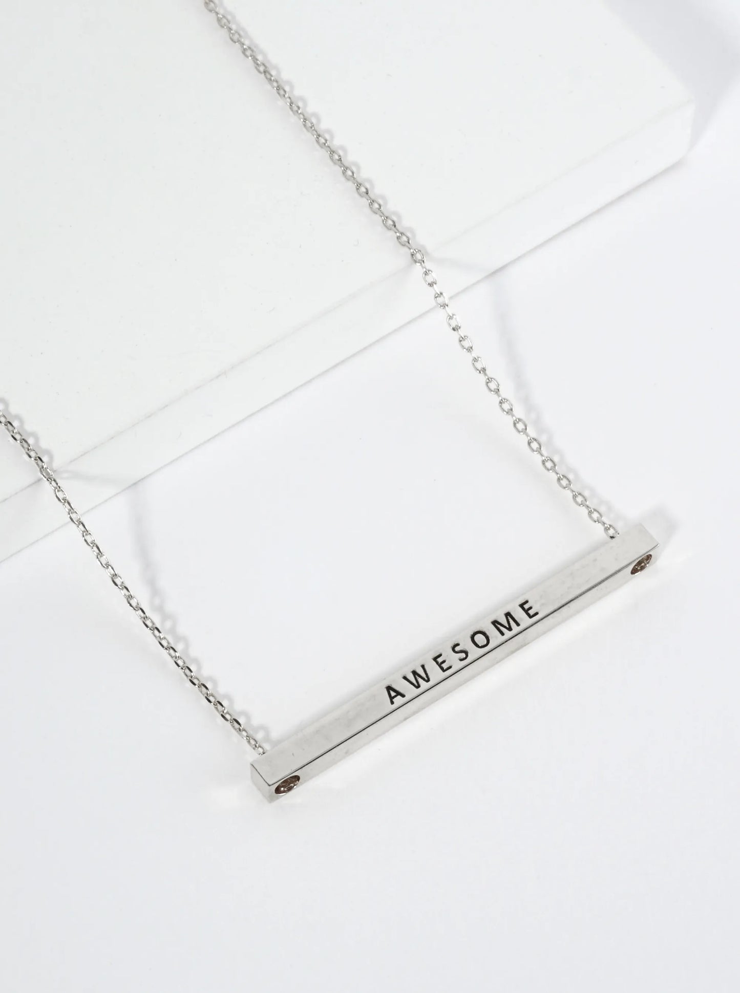 Awesome Engraved 18K Gold Dipped Horizontal Brass Bar Pendant Inspirational Necklace