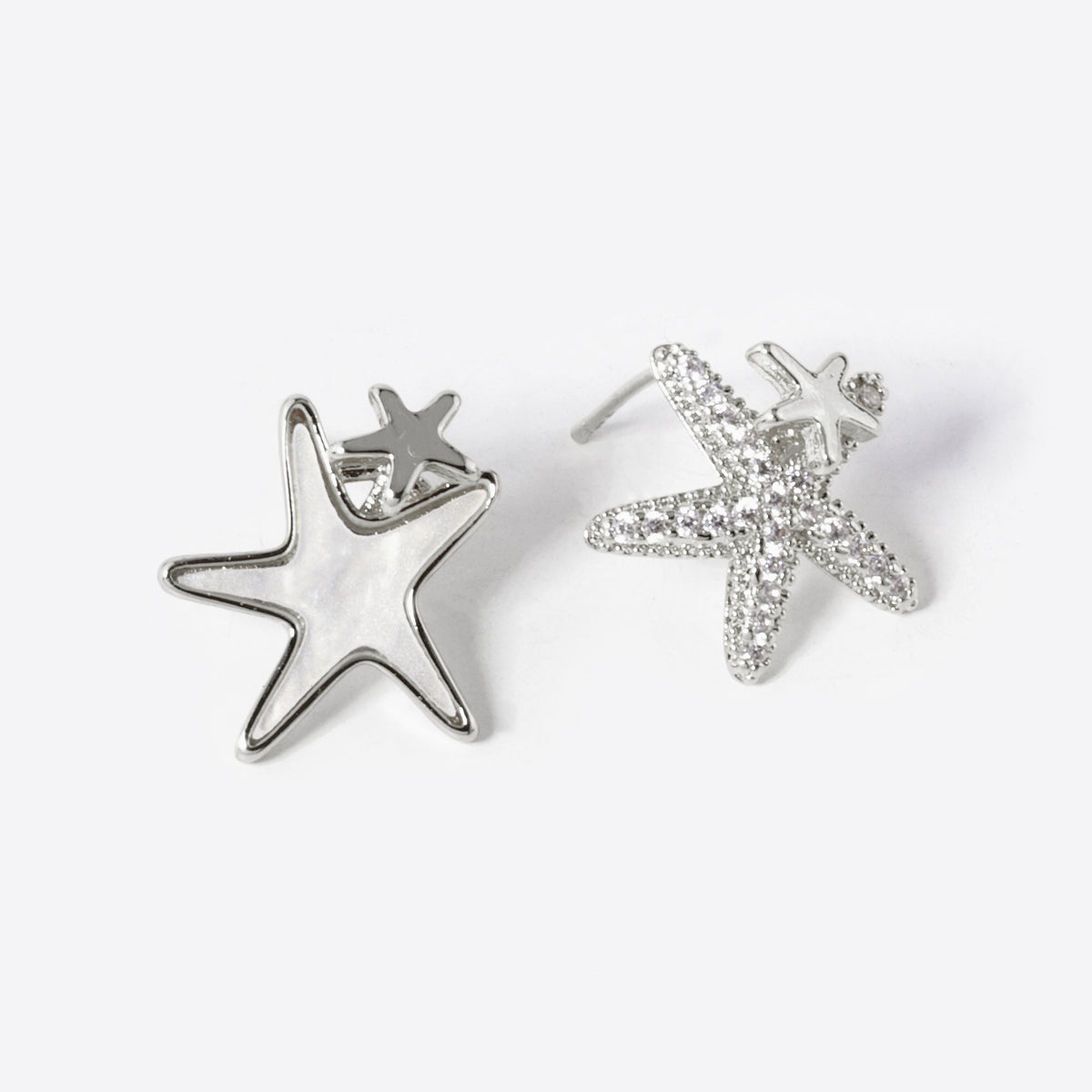 Star Outline Stud Earrings | BE330 — BE330RWH.JPG