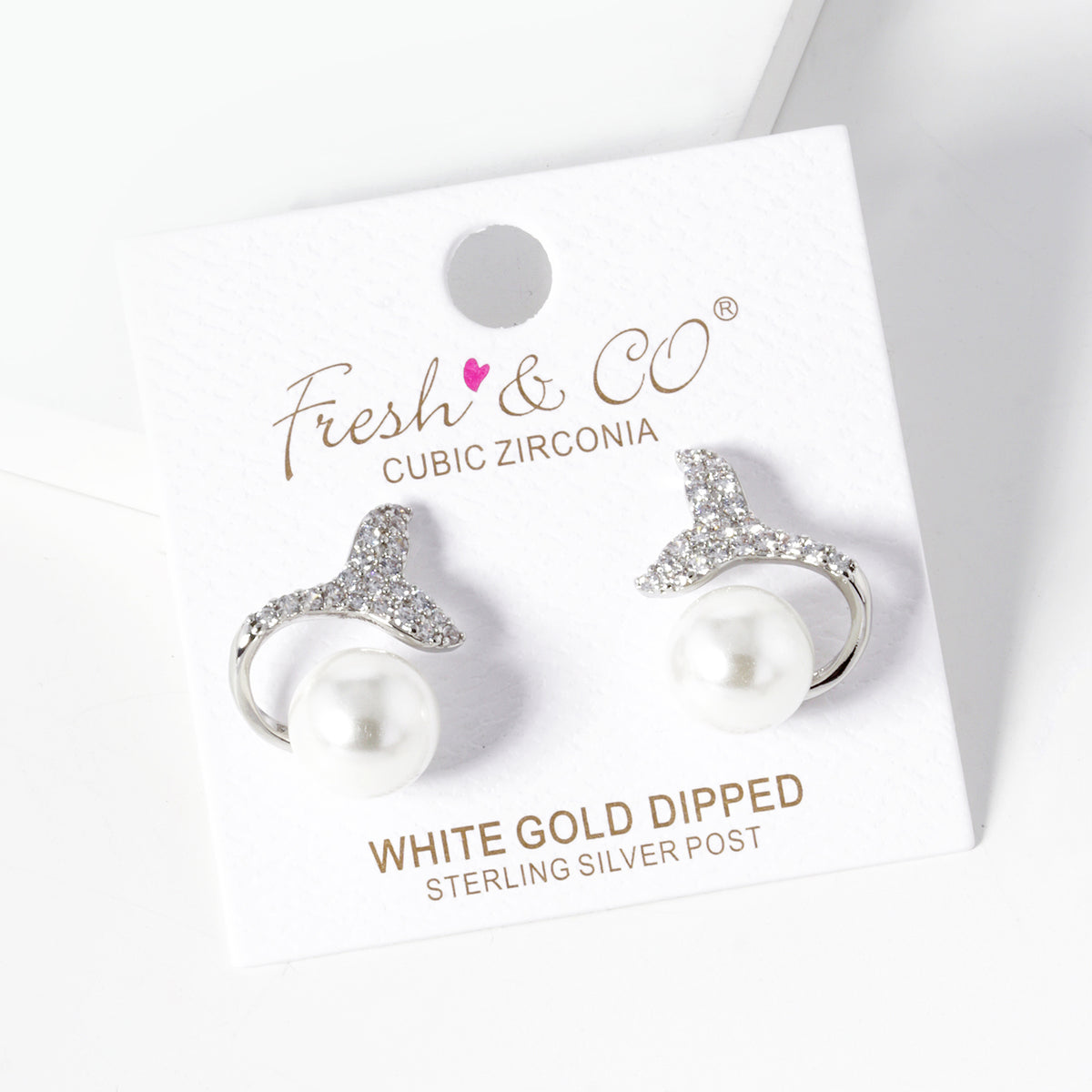 Curved Sparkle Stud Earrings with White Accent | BE331 — BE331-RWH.JPG