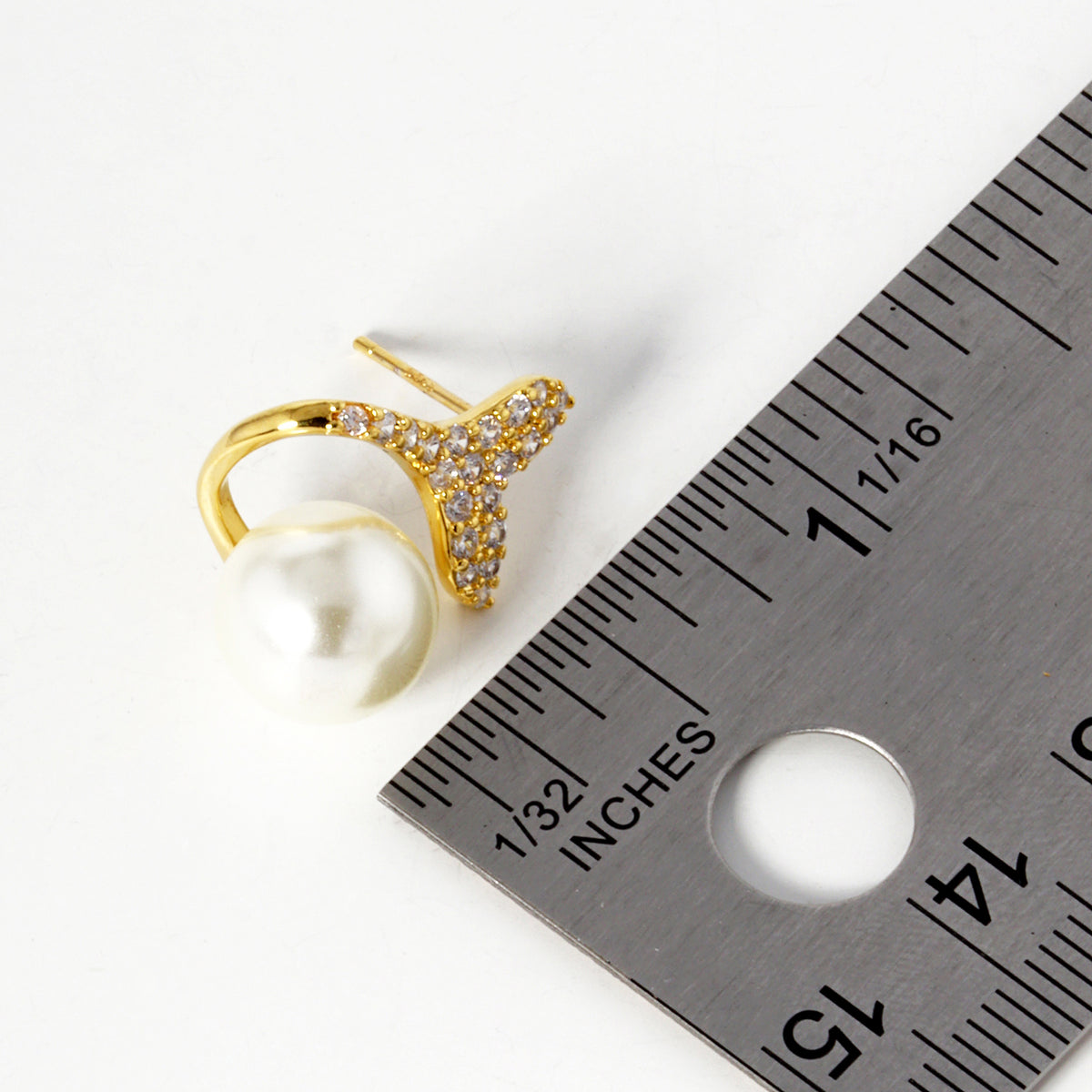 Curved Sparkle Stud Earrings with White Accent | BE331 — BE331-SIZE.JPG