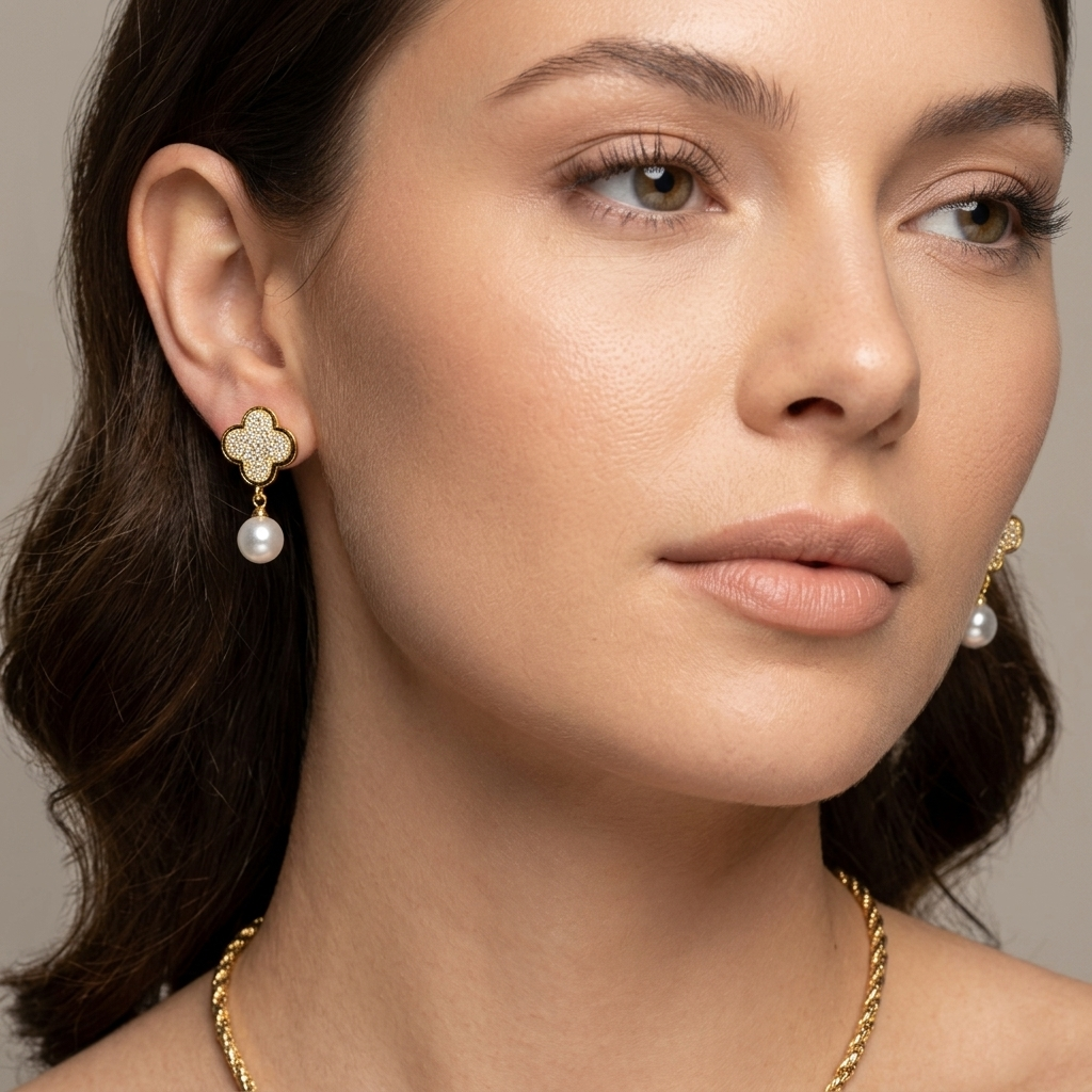 Quatrefoil Drop Earrings with White Accent | BE334 — BE334-M.png