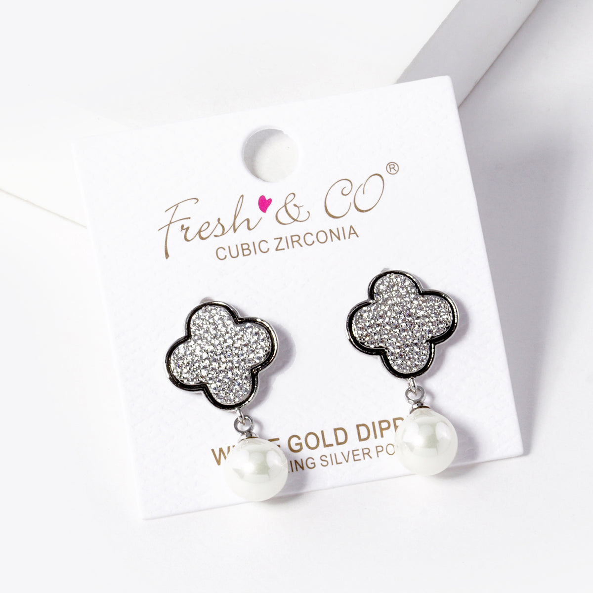 Quatrefoil Drop Earrings with White Accent | BE334 — BE334-RWH.JPG