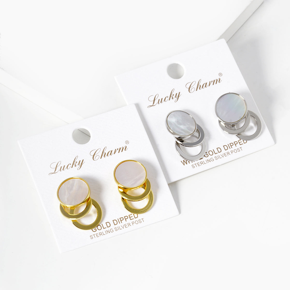 Round White-Center Double Loop Earrings | BE335 — BE335-GROUP.JPG