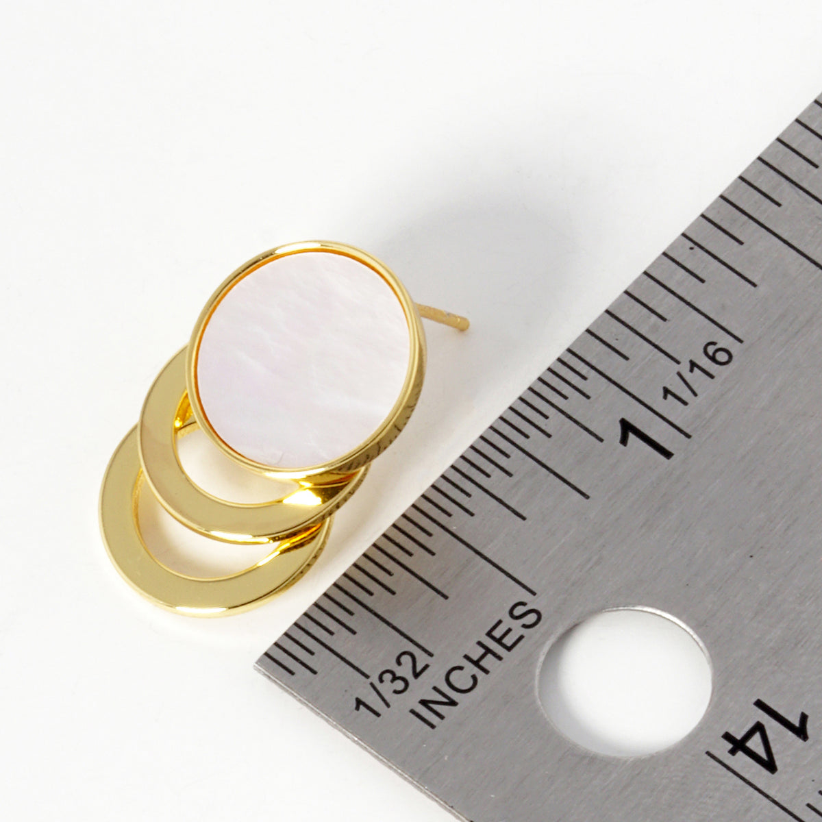 Round White-Center Double Loop Earrings | BE335 — BE335-SIZE.JPG